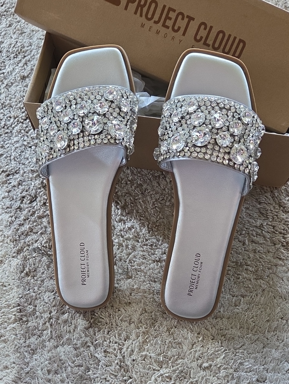 Silver Jeweled Slide Sandals NIB
